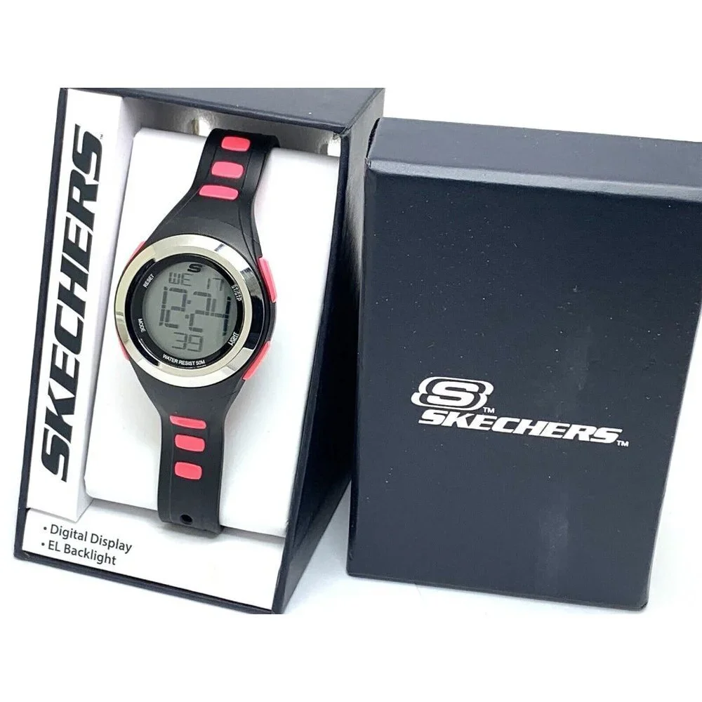 Skechers Women's Watch SR2019W Digital Quartz Pink Black Rubber Band 33mm